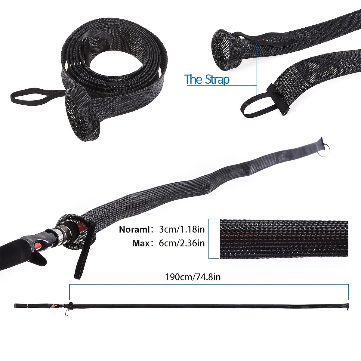 10pcs Leofishing Fishing Rod Sleeve 74 8in Braided Mesh Rod Cover with Straps