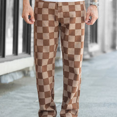 Men's Brown Plaid Denim Pants
