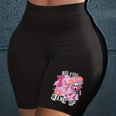  Funny Skull Print High Rise Stretch Skinny Shorts