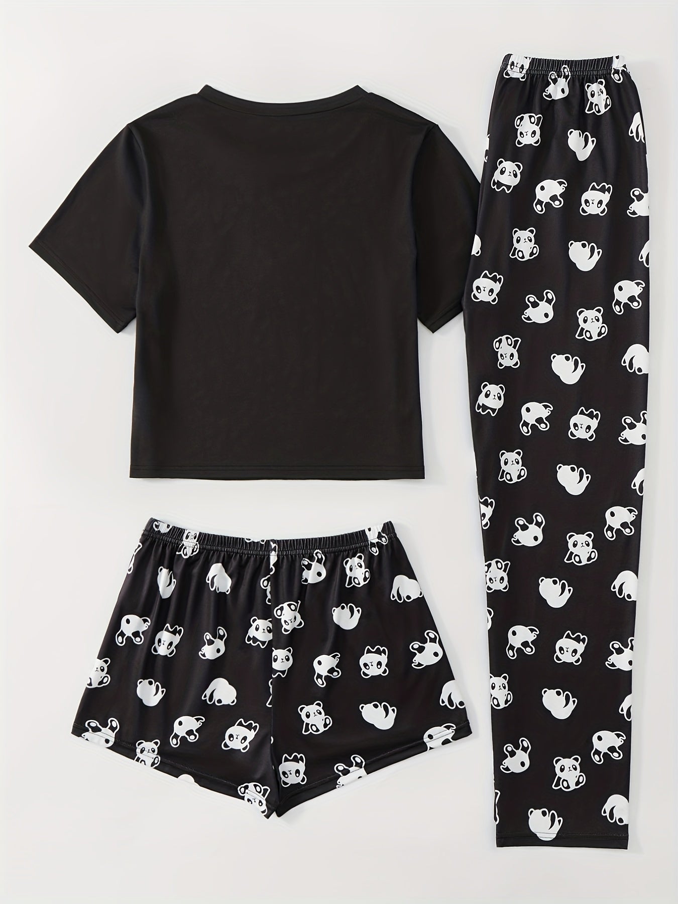 Panda Print Pajama Set Top & Shorts & Pants Women's Sleepwear & Loungewear