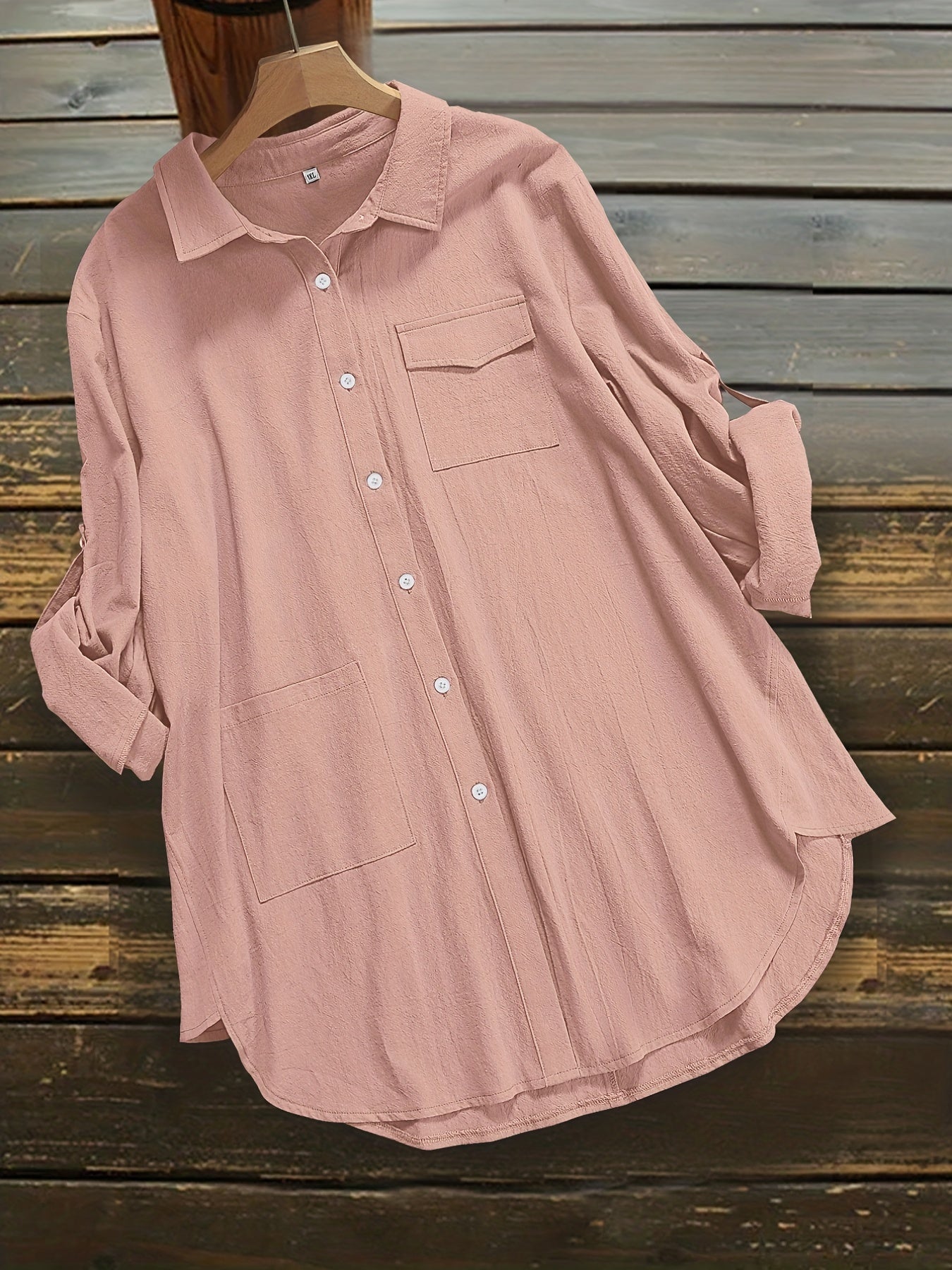 Casual Blouse Women's Plus Roll Up Sleeve Button Up Blouse