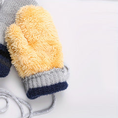 Kids Striped Knit Gloves Double Layer Warm Mittens