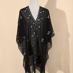 Sequin Chiffon Shawl Vintage Thin Long Wrap Sunscreen Cap