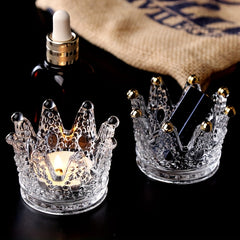 Crown Glass Ashtray Crystal Golden Beads Candlestick