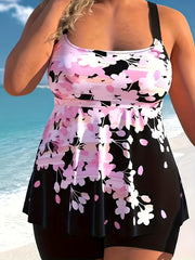 Floral Tank Top & Shorts Swimsuit Set, Plus Size