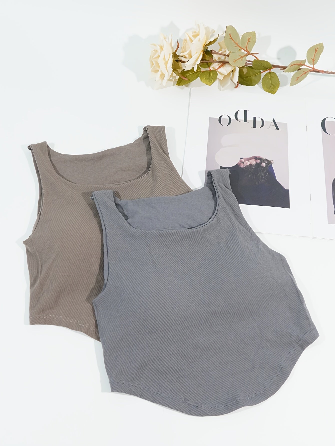 2pcs Square Neck Cami Tops Women's Lingerie