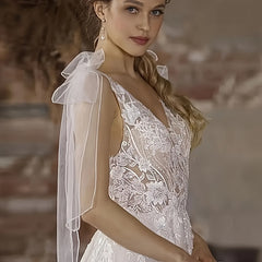 2pcs Vintage Bridal Arm Bow Accessories Hand Washable Tulle Material