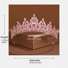 Yabeni Pink Crown Hair Accessory with Rhinestones for Wedding Party