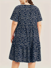  Ditsy Print Short Sleeve Round Neck Dress
