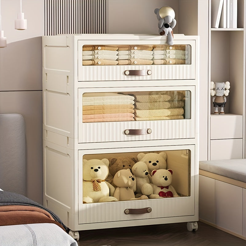 1pc Stackable Storage Cabinet Folding Drawer Locker Storage Cabinet