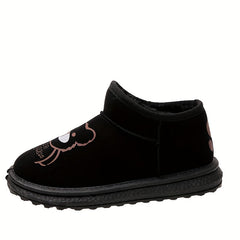 Women's Bear Pattern Plush Thermal Snow Boots Slip-on Flat Walking Shoes