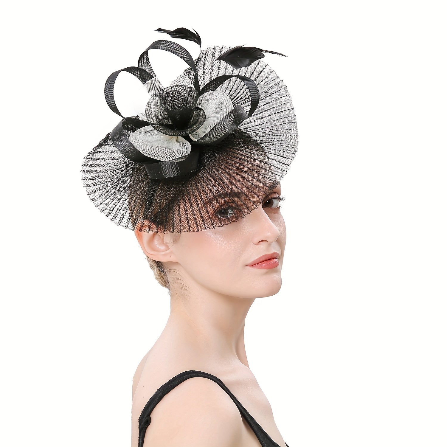Pleated Mesh Flower Fascinator Hat With Veil Headwear 20s Hat