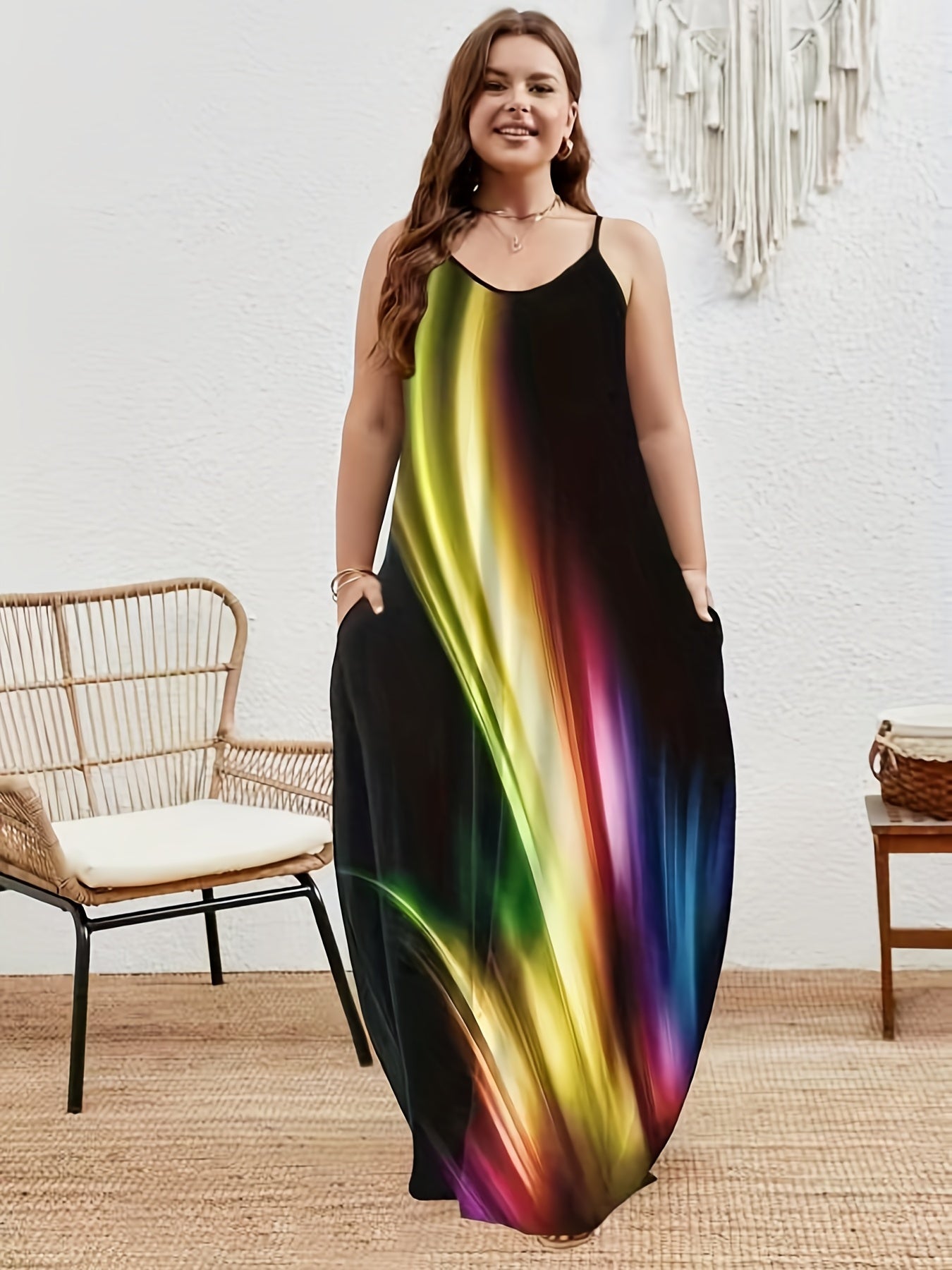  Casual Cami Dress Women's Plus Random Print