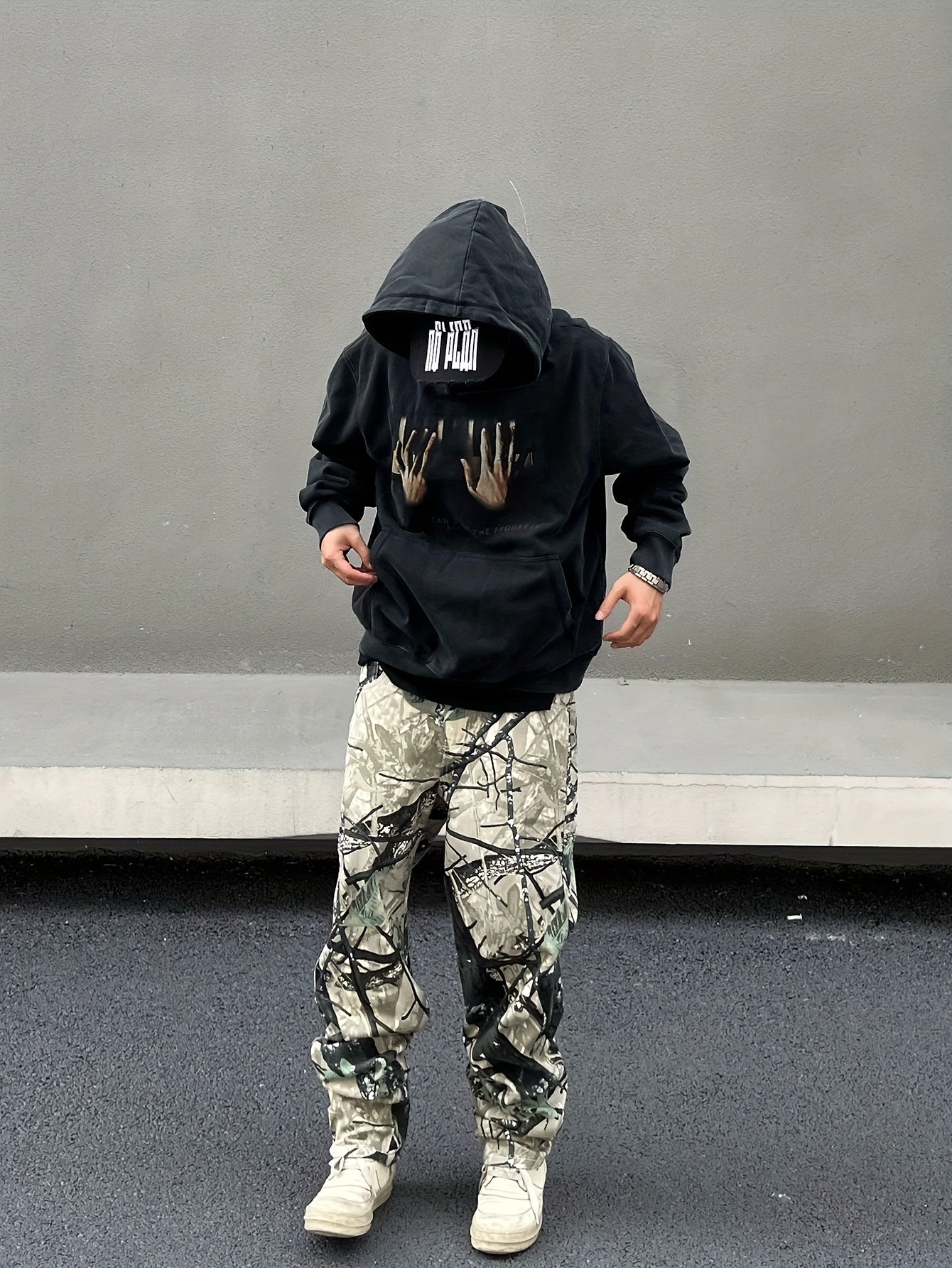Men's Allover Print Street Style Denim Pants With Pockets