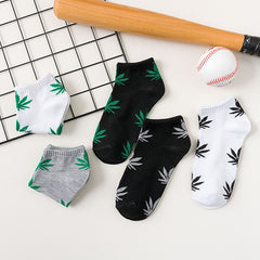 5 Pairs Leaf Print Ankle Socks Soft & Lightweight Sports Socks Women's Stockings