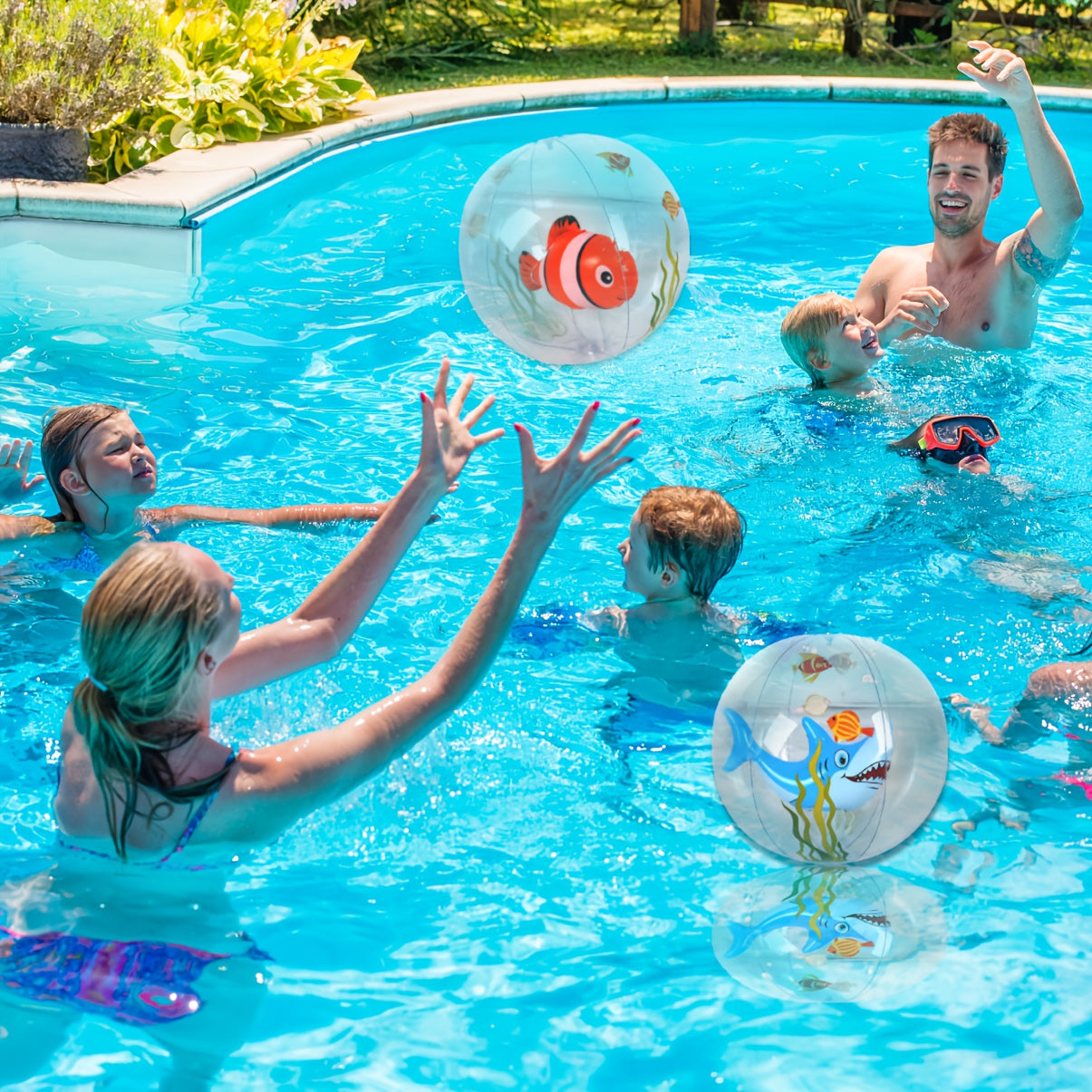 Shark & Clownfish Inflatable Beach Balls - Ocean Themed Pool Toys