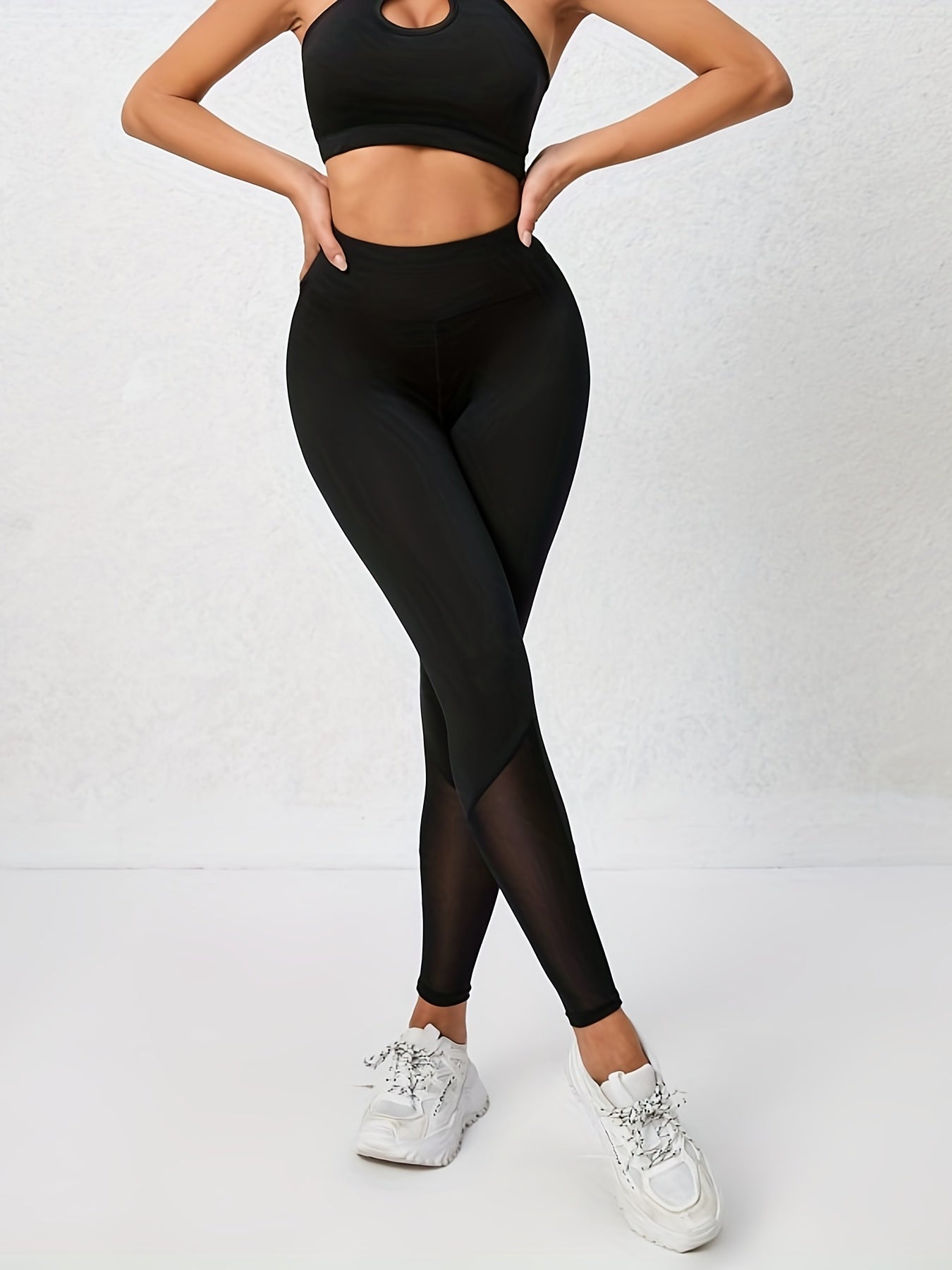 High Waist Mesh Stitching Leggings for Yoga Running
