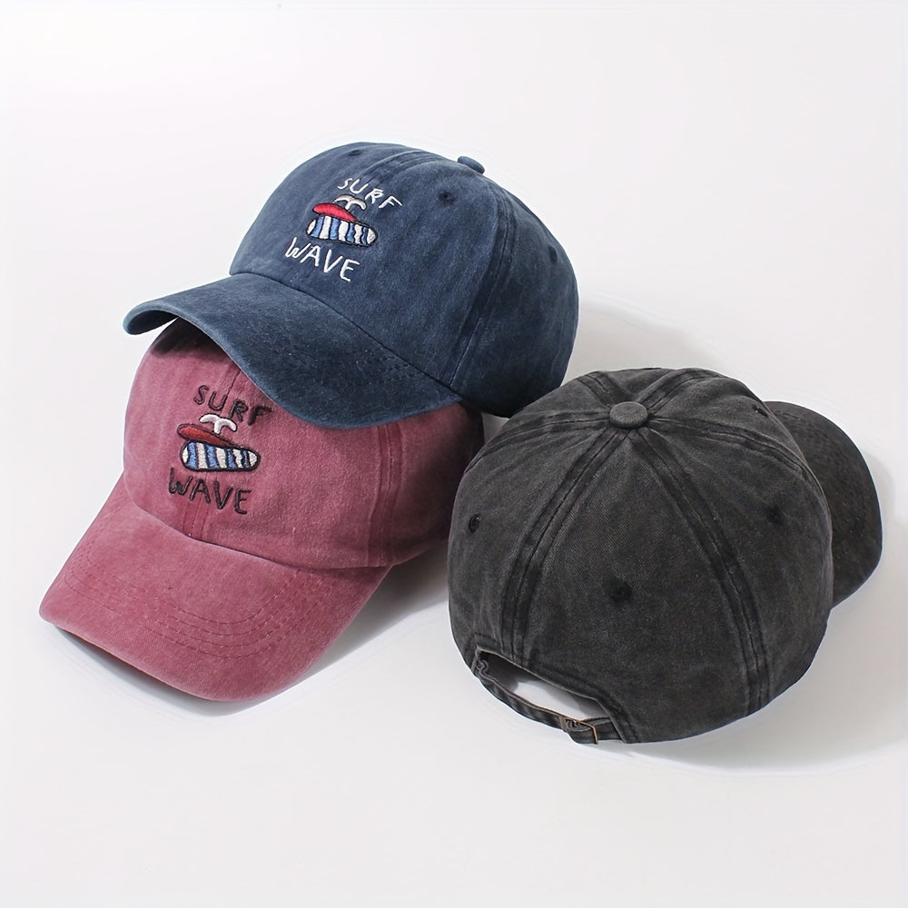 SURF WAVE Embroidery Baseball Cap Distressed Cotton Dad Hats