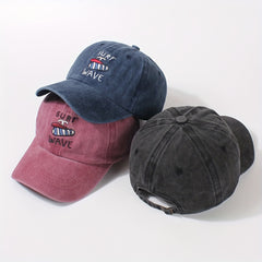 SURF WAVE Embroidery Baseball Cap Distressed Cotton Dad Hats