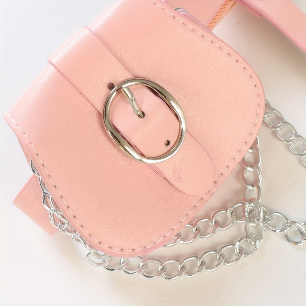 Pink PU Leather Leg Harness With Chain Fringe Purse