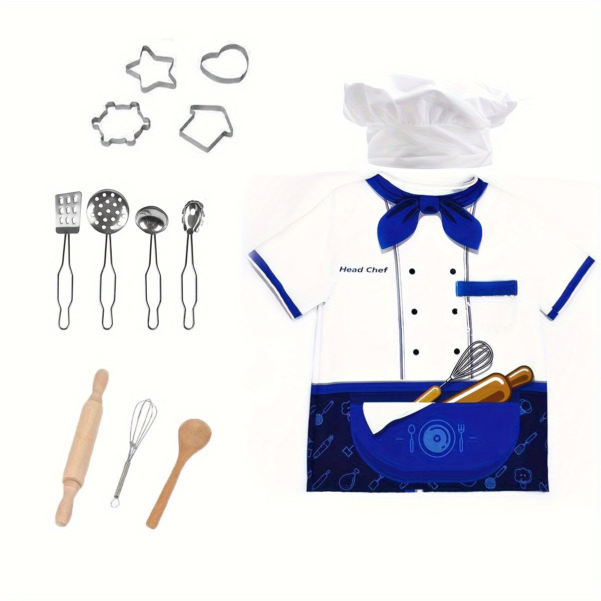 Kids Pretend Play Kitchen Set Chef Costume with Hat and Accessories