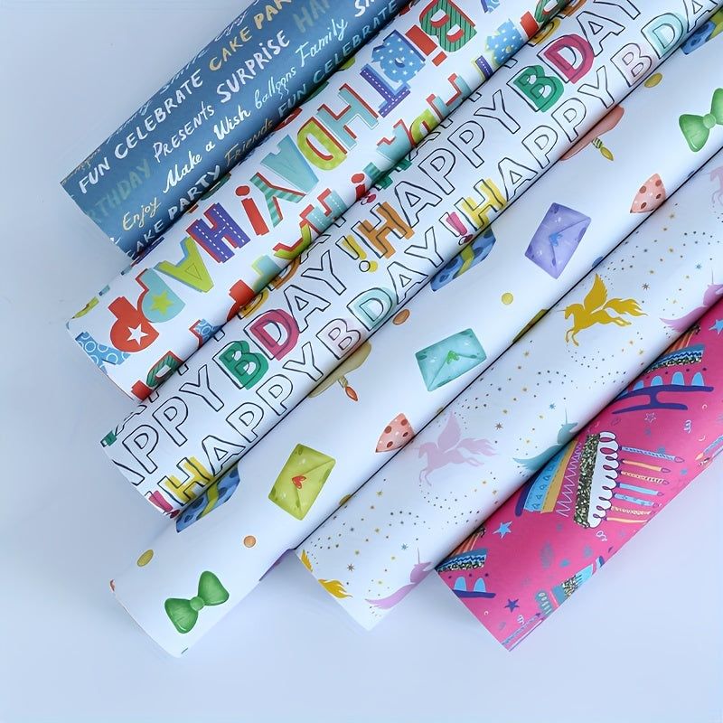 6pcs Cartoon Gift Wrapping Paper Roll Kit for Birthday, Wedding, Christmas