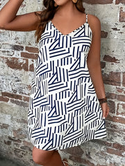  Stripe Print V Neck Cami Mini Dress