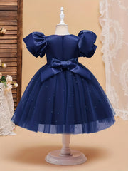 Girls Beaded Details Bubble Sleeve Party Gown Dress