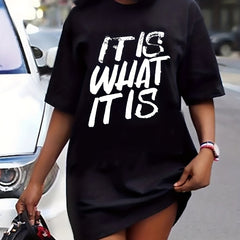 Women's Plus Letter Print Short Sleeve T shirt Dress