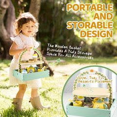 Wooden Tea Party Playset with Kitchen Accessories for Ages 3
