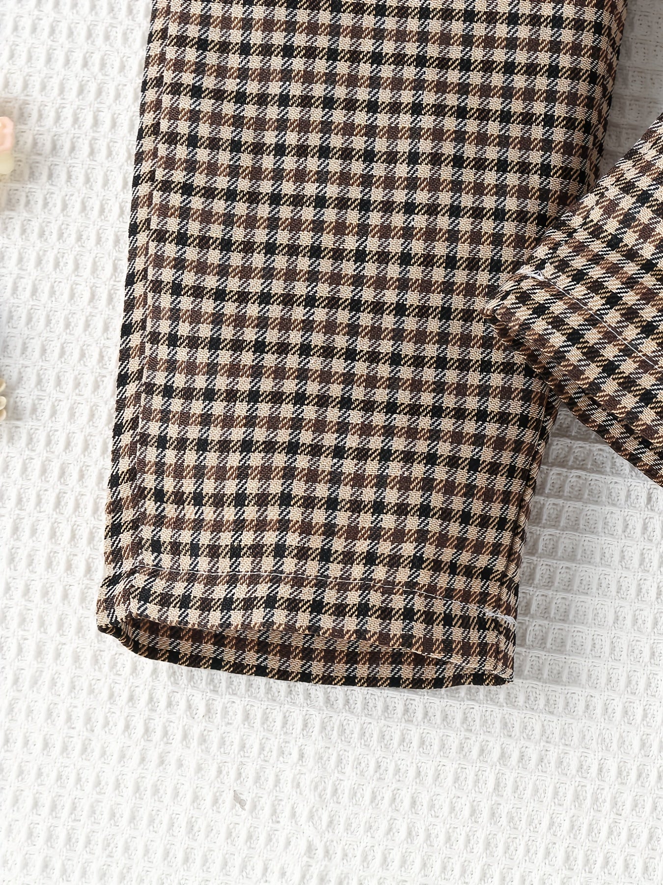 Girls' Casual Plaid Print Leather Decor Straight Leg Pants