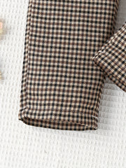 Girls' Casual Plaid Print Leather Decor Straight Leg Pants