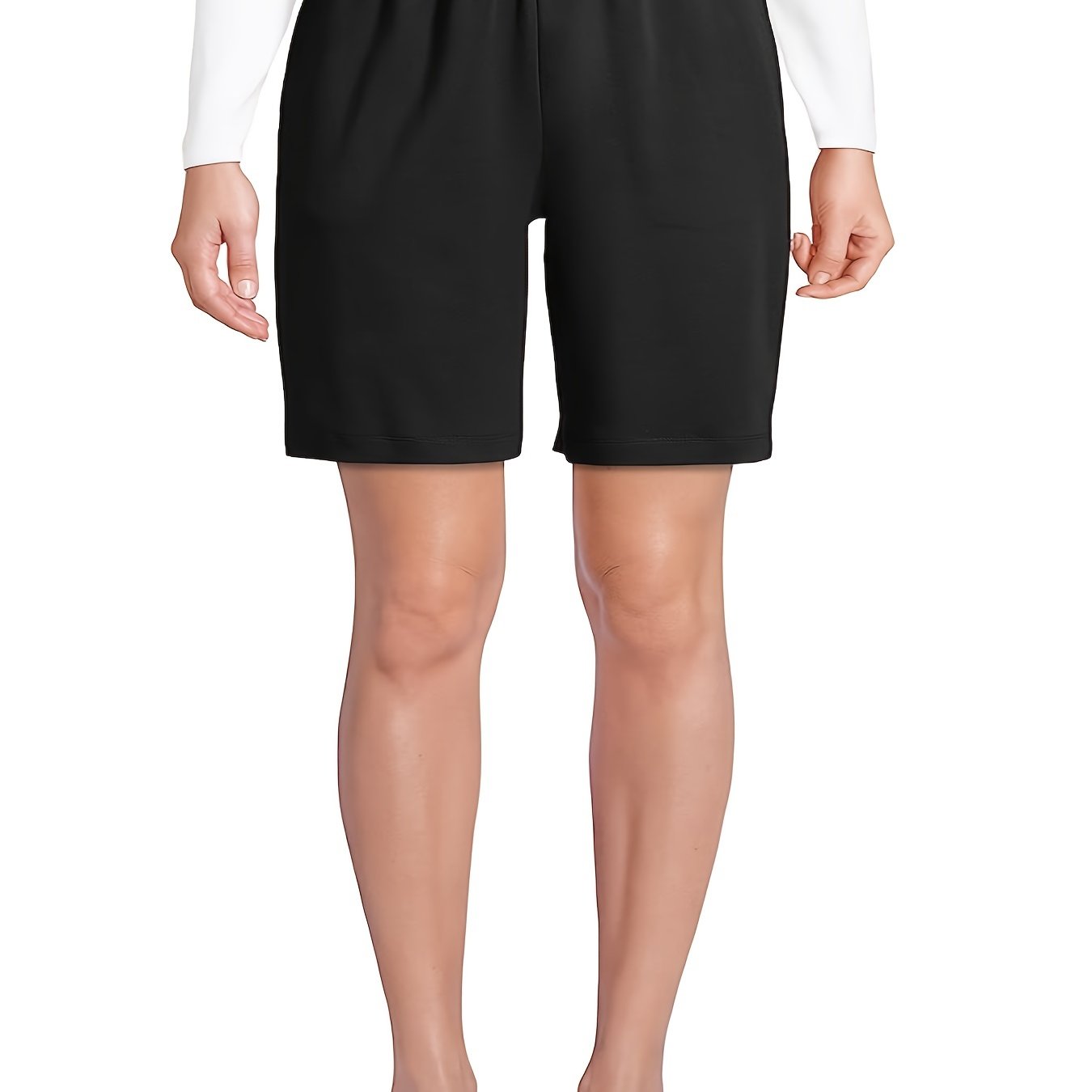  Sporty Shorts Women's Plus Solid Elastic High Rise Slim Fit