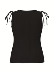  Casual Tank Top Women's Eyelet Embroidered Button Decor