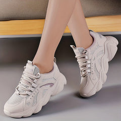 Women's Mesh Chunky Sneakers Breathable Lace Up Low Top Sports Shoes