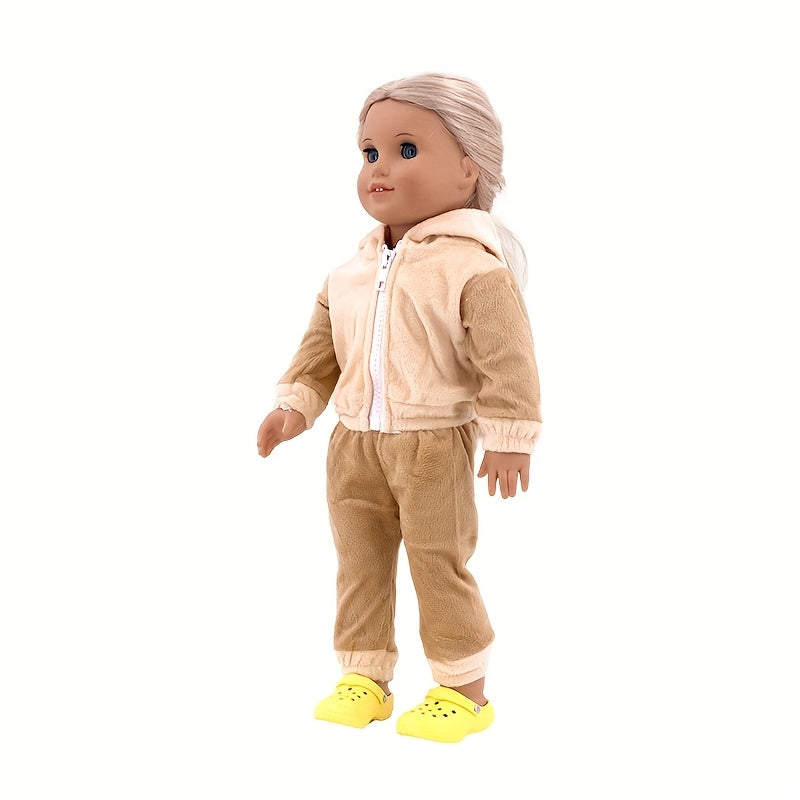 Plush Doll Bear Hoodie & Pants Set Soft Fabric Ideal Gift for Kids