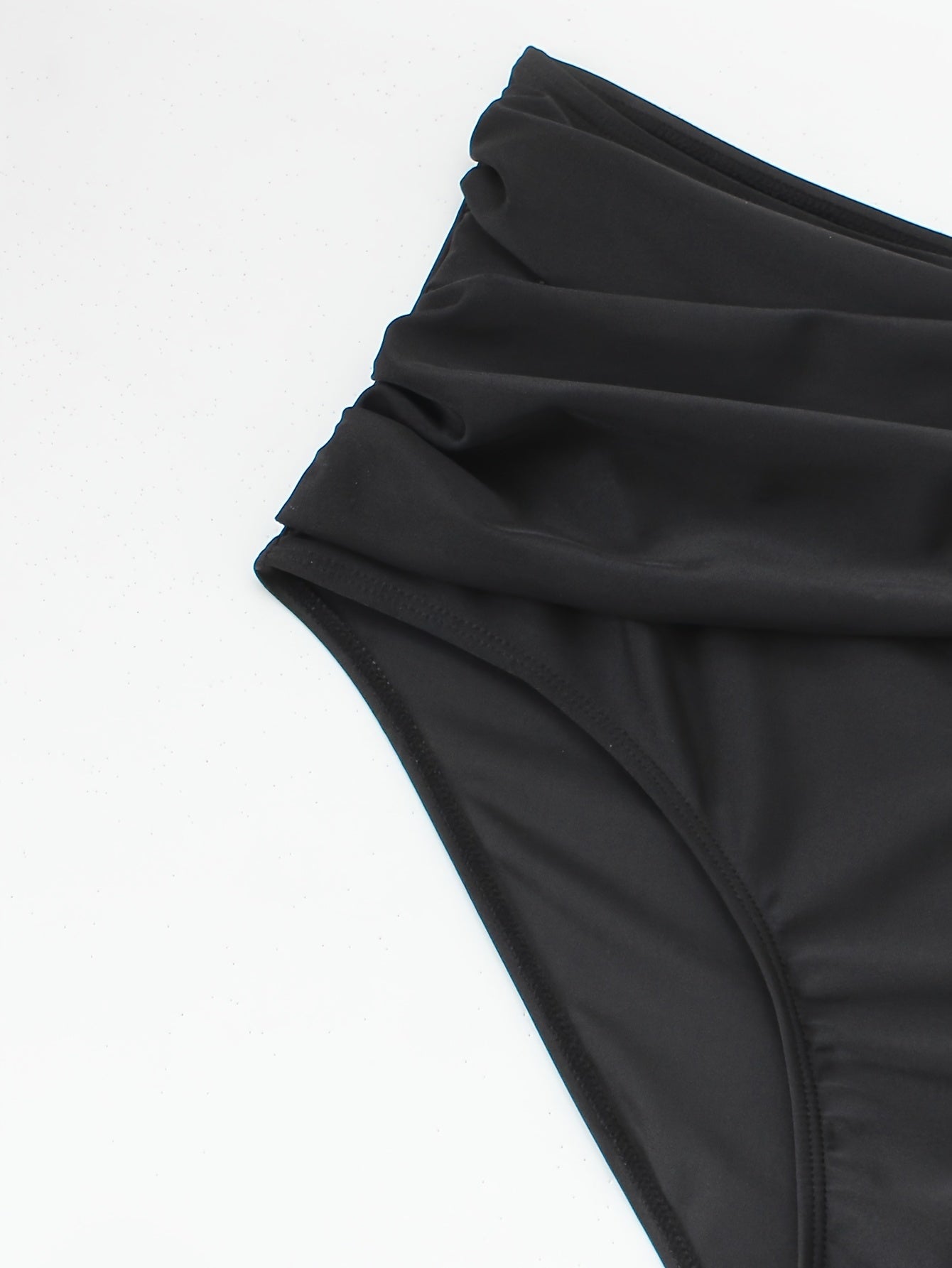  Solid Cross Front Ruched Tummy Control High Rise Swim Panty