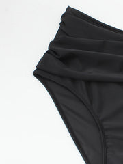  Solid Cross Front Ruched Tummy Control High Rise Swim Panty