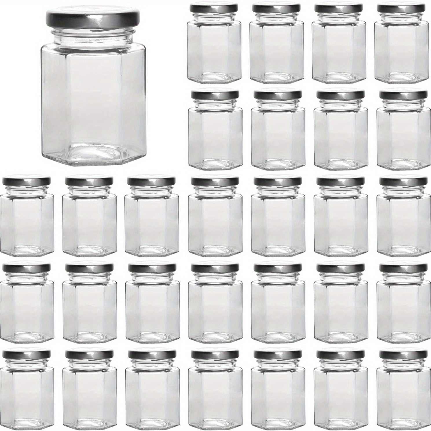 30pcs 4oz Hexagonal Glass Bottles with Lids for Canning Spices Weddings DIY