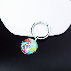 12 Constellation Glass Keychain Bag Pendant Birthday Gift Key Ring