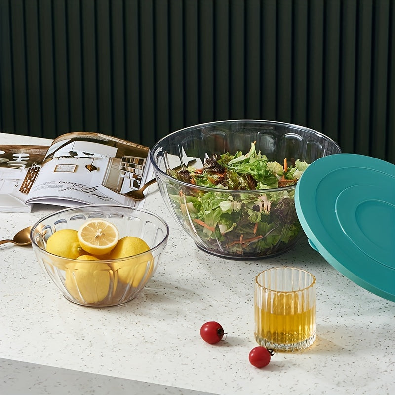 4pcs Round Transparent Salad Bowls with Lid