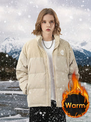 Winter Thickened Puffer Jacket Embroidery Corduroy Stitching Warm Jacket