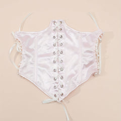 Pink Lace up Cincher Elastic Corset Waistband Belt Waspie Waist Belt