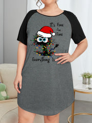  Christmas Cat & Lights Print Sleep Dress