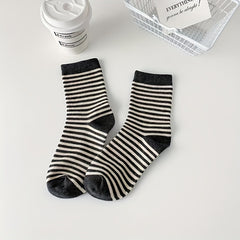 4 Pairs Striped Crew Socks Women's Stockings