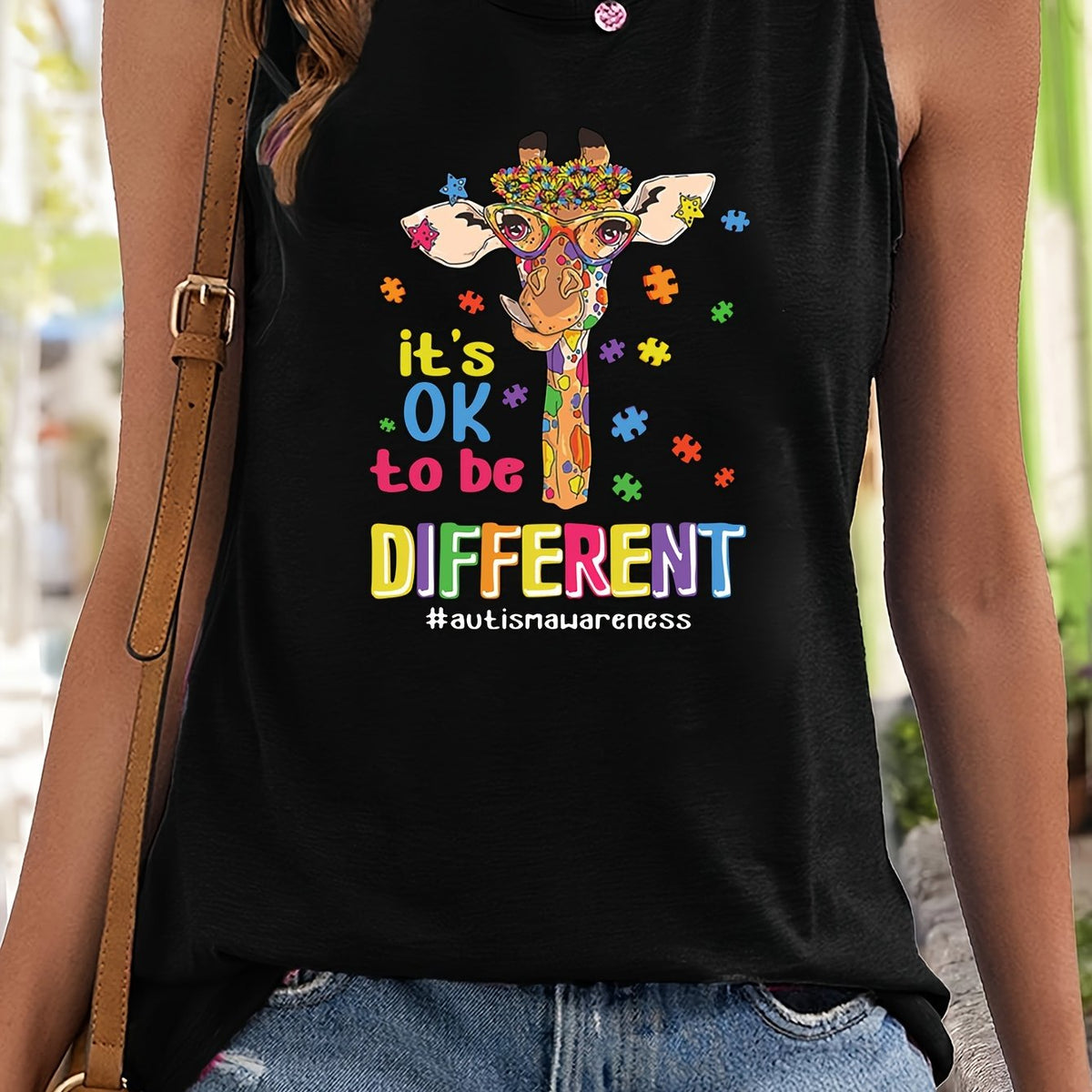 Giraffe & Letter Print Sports Vest Sleeveless Casual Top