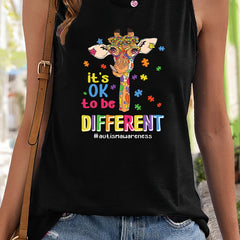 Giraffe & Letter Print Sports Vest Sleeveless Casual Top
