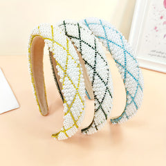 Plaid Headband Faux Pearl Sponge Padded Headdress