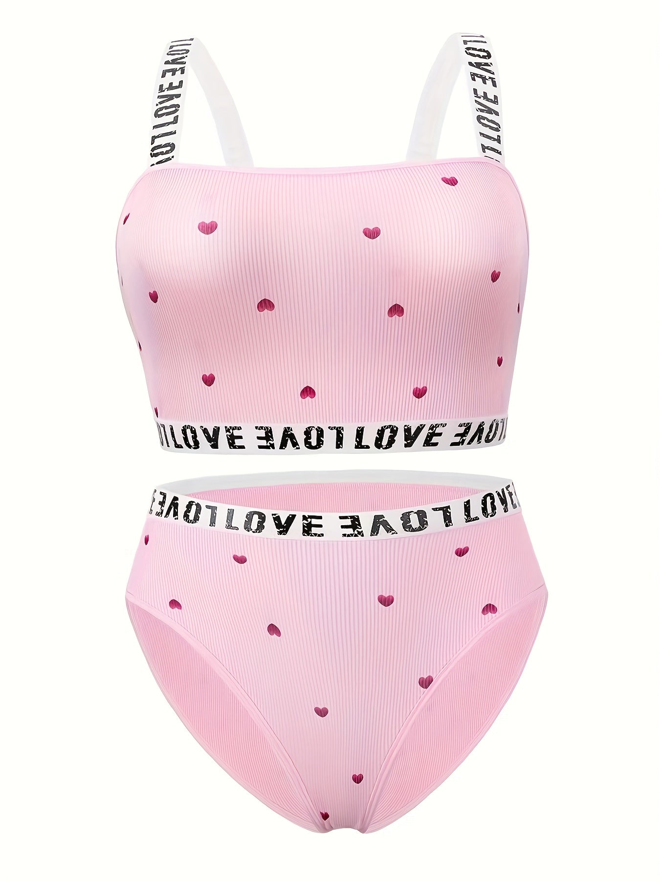  Heart Print Bra & Panty Set Medium Stretch