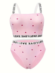  Heart Print Bra & Panty Set Medium Stretch